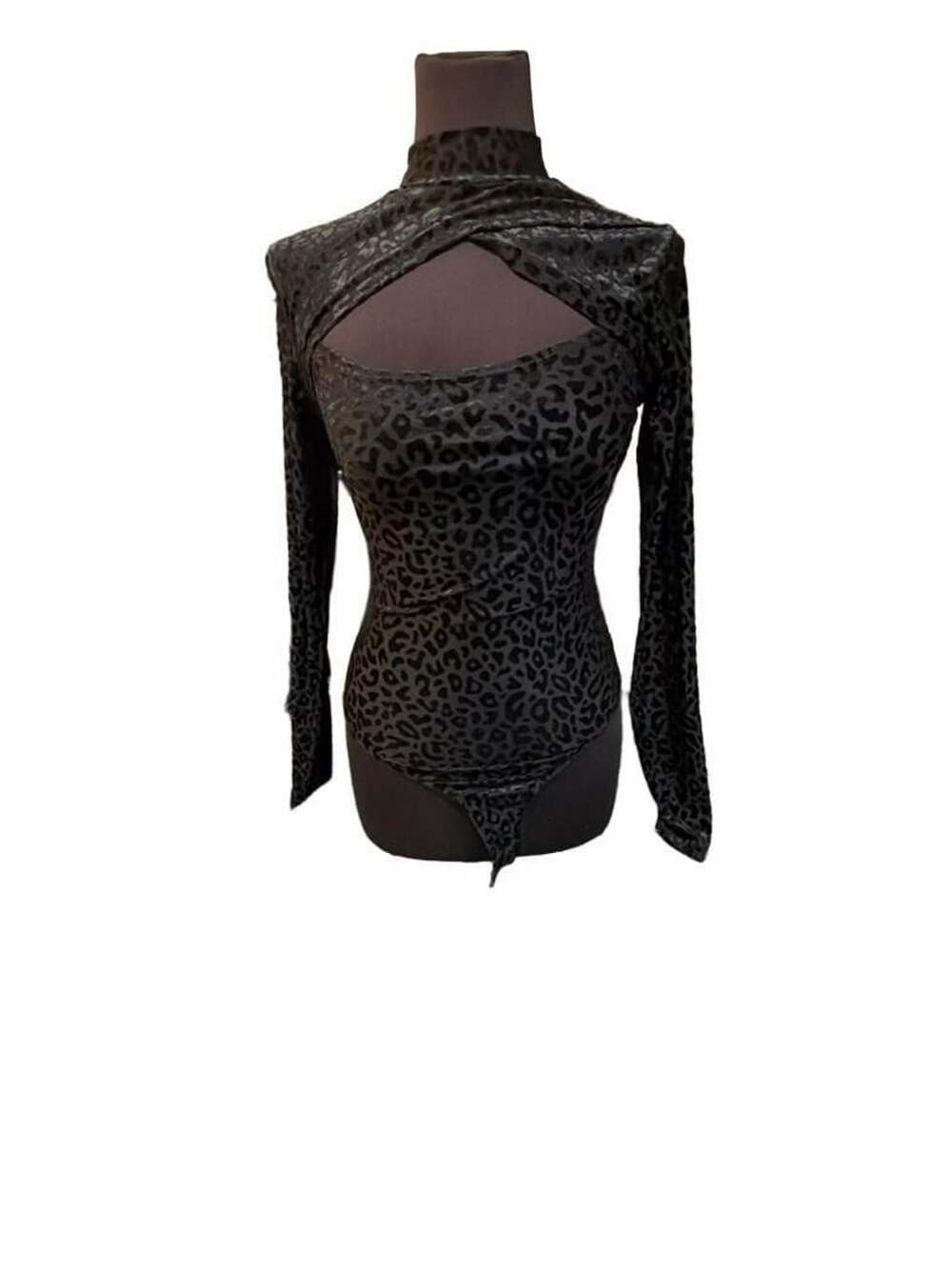 Lulus Black Leopard Print Velour Mock Neck Long Sleeve Bodysuit Size L